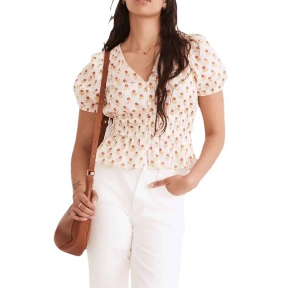 Madewell Sophia Short Sleeve Top Women Size 3x Wild Calendula Block Print - Picture 1 of 7